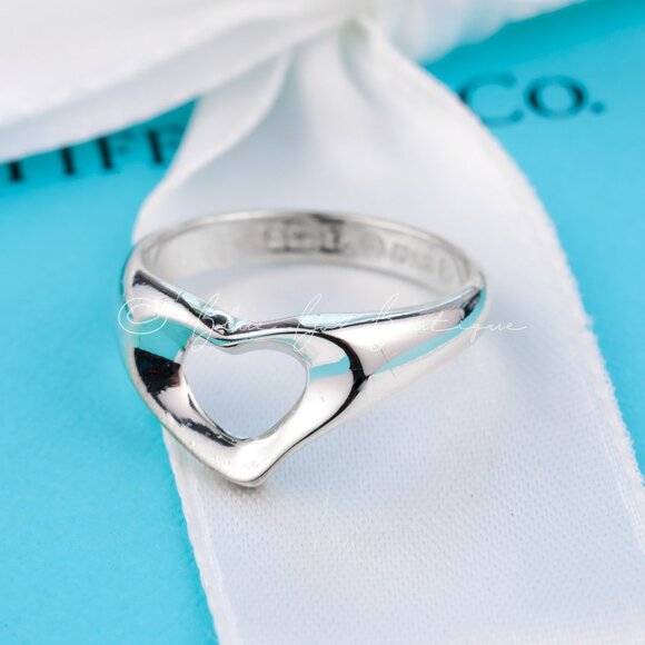 Tiffany & Co. Heart Ring Elsa Peretti Open Heart Ring Size 5.5 Silver w/Pouch - Picture 6 of 7